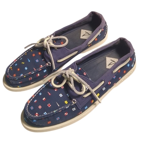 Sperry Top-Sider Authentic Original Prep Boat Shoe Men Sz 8 Navy Flags - Picture 2 of 6